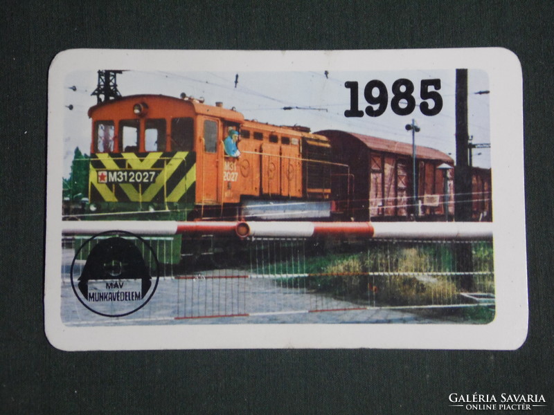 Kártyanaptár, MÁV vasút, M31 tolatómozdony, szerelvény, sorompó,1985 ,  (1)