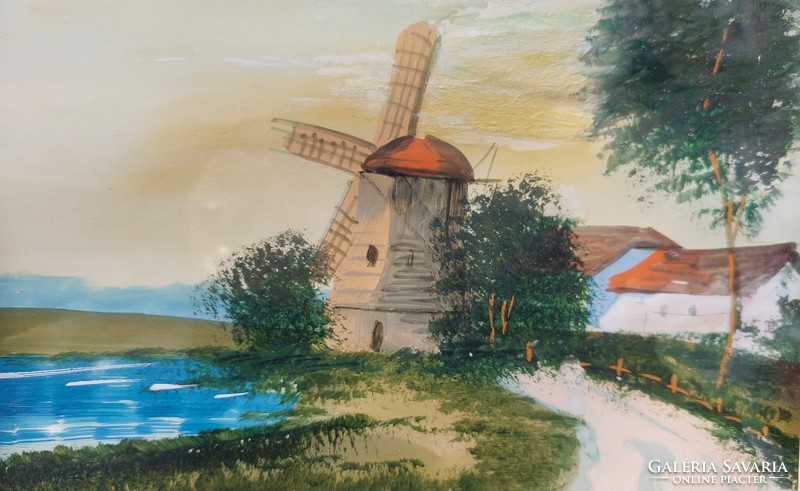 Watermill painting, paper-tempera