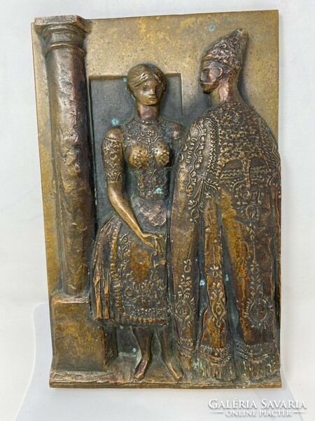 János István Nagy is a beautifully crafted marked, bronze relief: shepherd with his lover