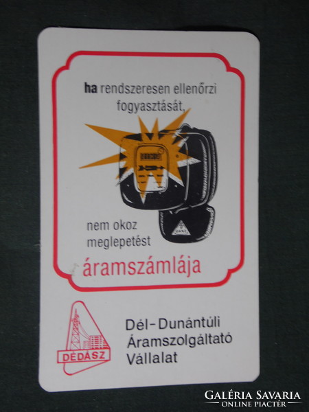 Card calendar, grandfather power supplier, Pécs, graphic designer, electric clock, 1990, (1)