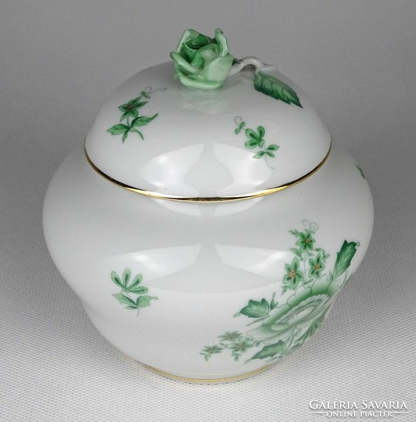 1P261 Régi zöld virágos Herendi porcelán bonbonier