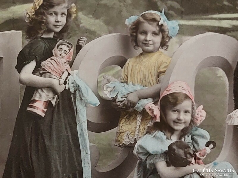 Régi képeslap 1907 fotó levelezőlap gyerekek játékokkal