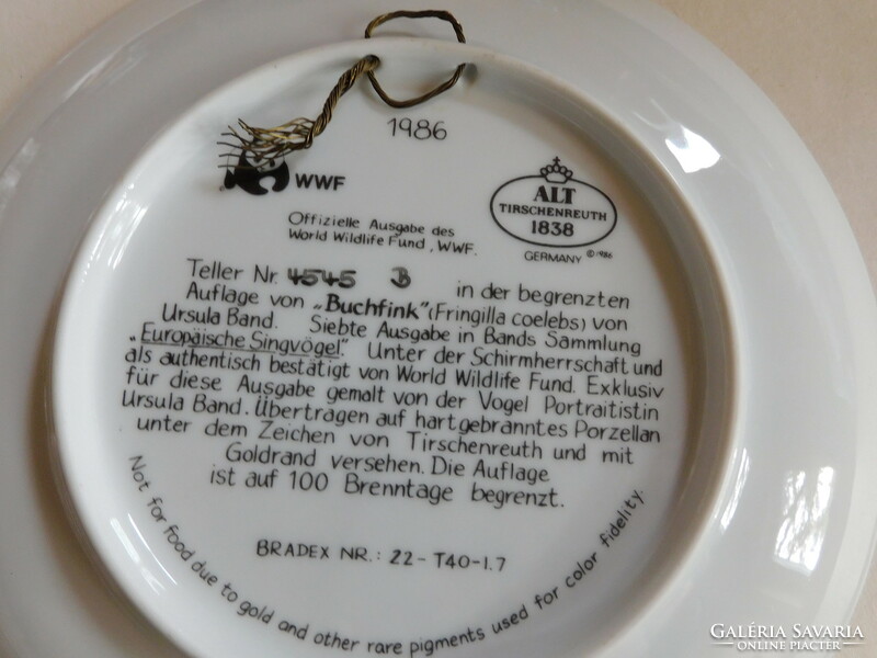 Alt Tirschenreuth madaras tányér - erdei pinty