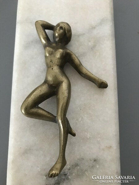 Miniature bronze female nude with marble base