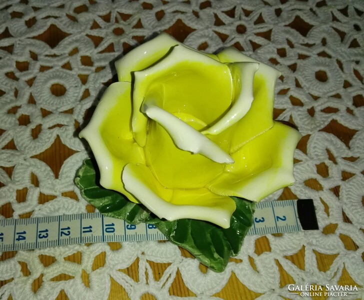 Porcelain candle holder yellow rose, hand shaped.