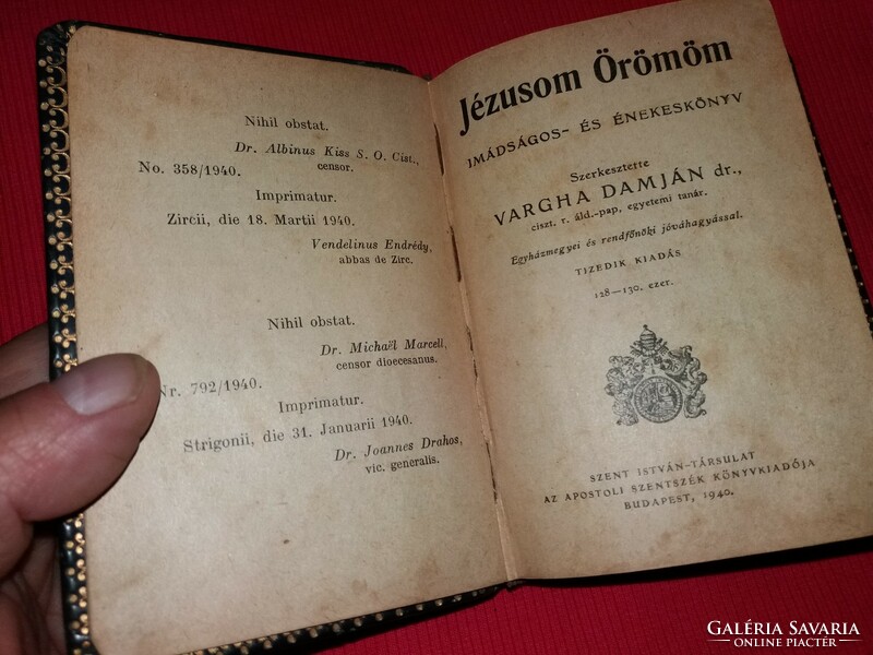 1940. Dr. Vargha Damján :Jézusom Örömöm IMÁDSÁGOS ÉS ÉNEKESKÖNYV képek szerint Szt. István Társulat