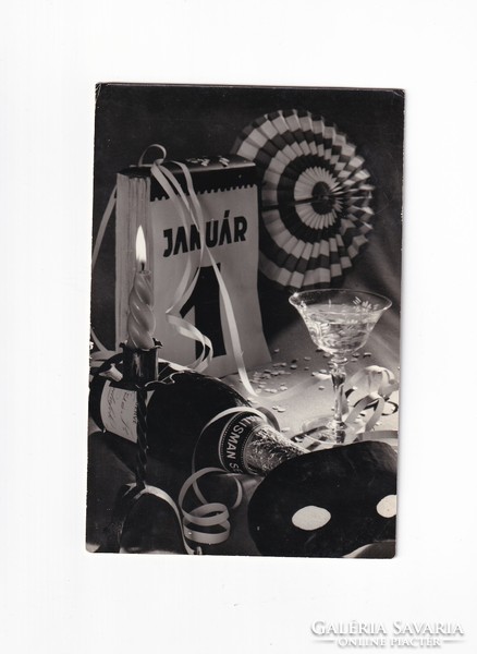 B:04 New Year - Búék postcard black and white