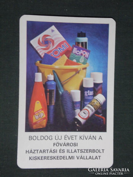 Card calendar, household perfume shop, Budapest, tomi, bip detergent, 1979, (1)