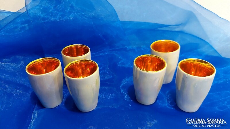 Csehszlovák retró porcelán lüsztermázas,rövid italos pohár készlet