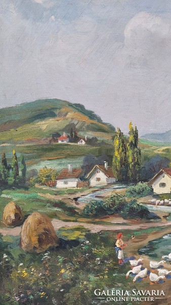 Szabolcsi Tanyi József tanyasi életkép olaj-vászon festmény 73x101 cm
