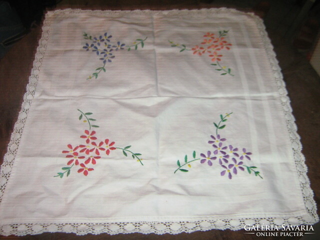 Beautiful hand embroidered lacy edged damask tablecloth centerpiece