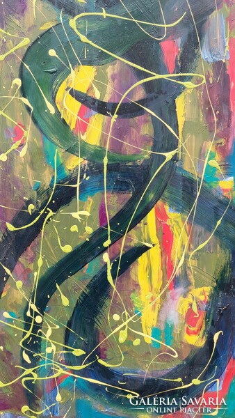 Modern abstract painting, oil on wood 100x50 cm