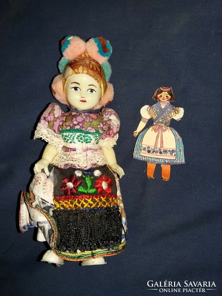 Antique celluloid Hungarian Matyó doll very nice condition + in old paper 20 cm according to pictures