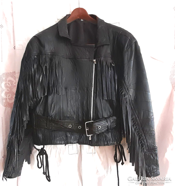 Fringe black leather jacket
