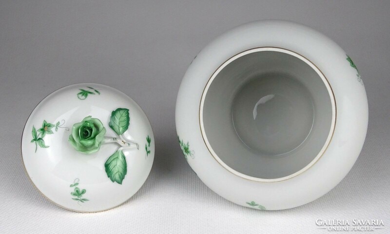 1P261 old Herend porcelain bonbonier with green flowers