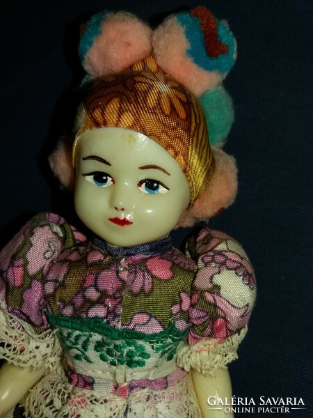 Antique celluloid Hungarian Matyó doll very nice condition + in old paper 20 cm according to pictures