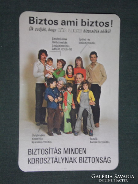 Card calendar, state insurance, casco, tséb, family model, 1980, (1)