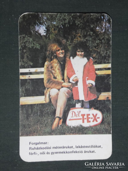 Card calendar, déltex outerwear company, Szeged, Baja, Hódmezővásárhely, female model, 1984, (1)