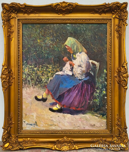 Sándor Turmayer (1879 - 1953) sewing maid c. Your painting with an original guarantee!