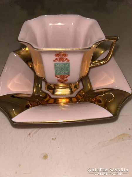 Mocha cup + bottom, gold-plated, oriental, marked, numbered.