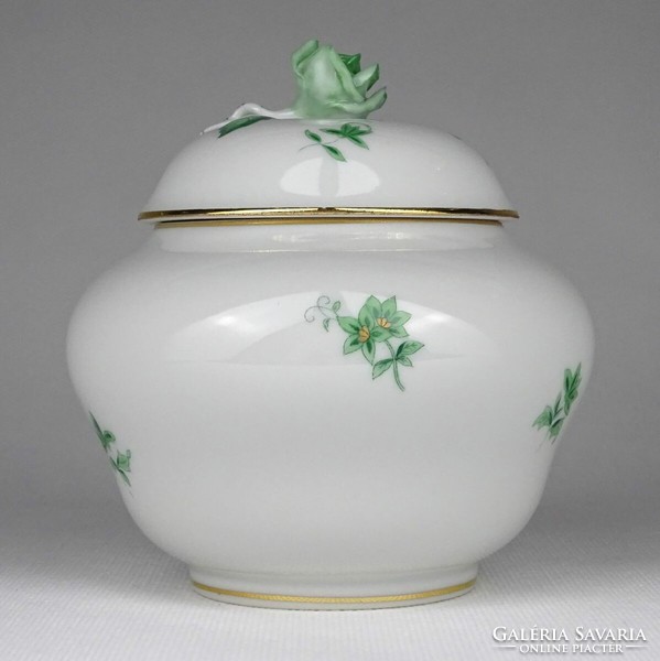 1P261 old Herend porcelain bonbonier with green flowers