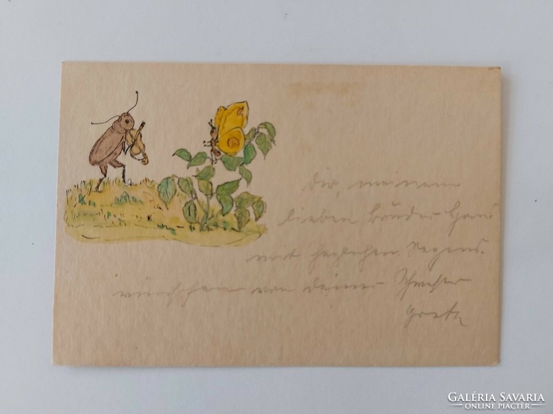 Old postcard cricket butterfly