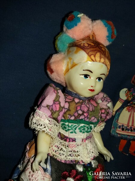 Antique celluloid Hungarian Matyó doll very nice condition + in old paper 20 cm according to pictures