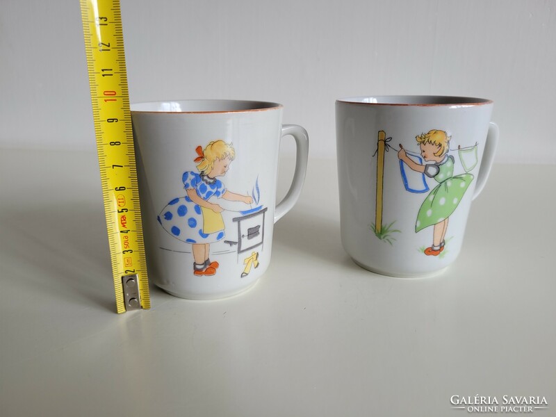 2 Old Zsolnay mugs, tea mugs, tea mugs, tea cups, little girls' patterned mugs, children's mugs