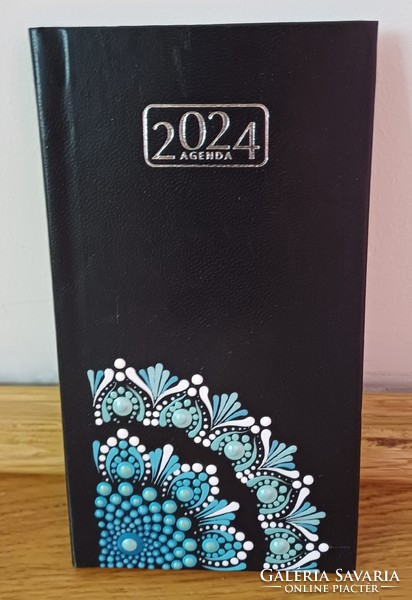 Hand painted turquoise white 2024 pocket calendar with mandala decoration