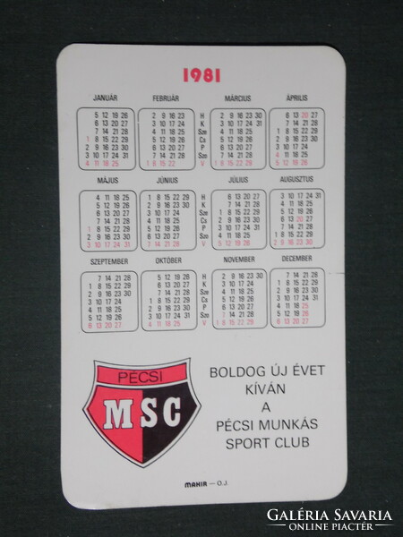 Card calendar, bév construction company, Pécs, pmsc sports club, 1981, (1)