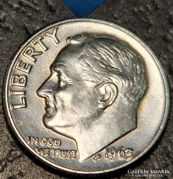 Amerikai Egyesült Államok 1 dime, 1963., Ezüst Roosevelt Dime, Verdejel nélkül.