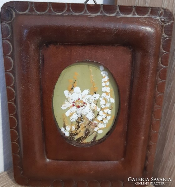 Mrs. Lászlón Carpenter - white flowers - fire enamel picture in a leather frame