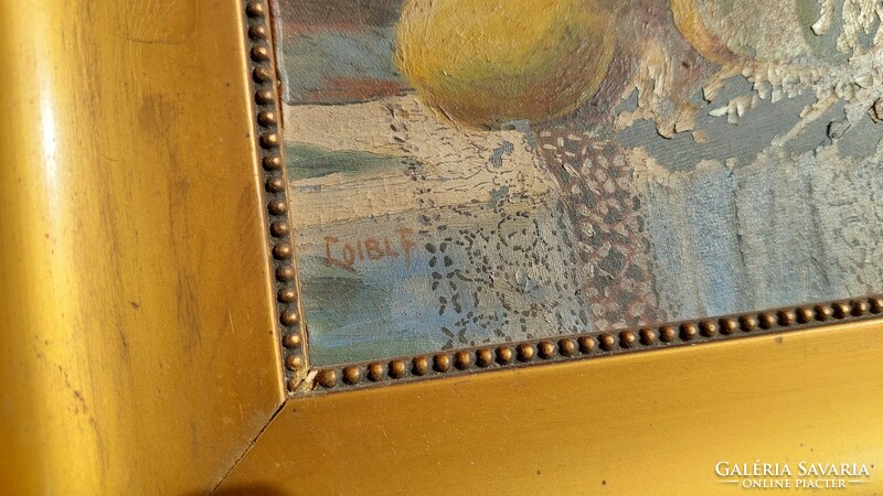 Jelzett, régi olaj-vászon citrom csendélet festmény