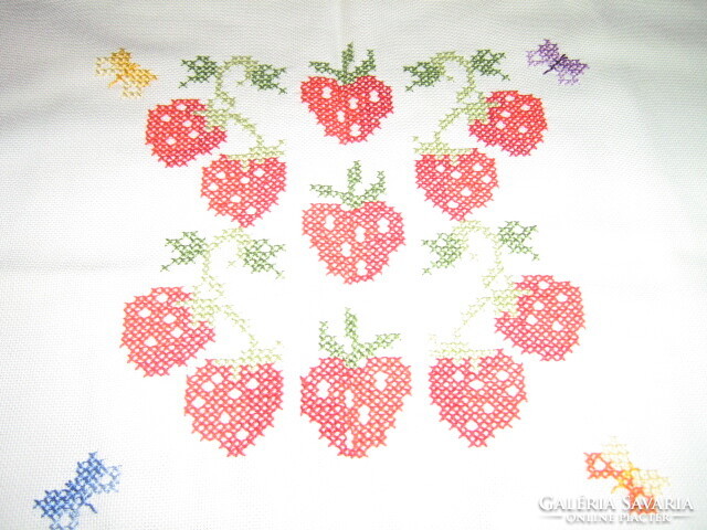 Strawberry decorative pillow base with beautiful cross-stitch embroidery is new