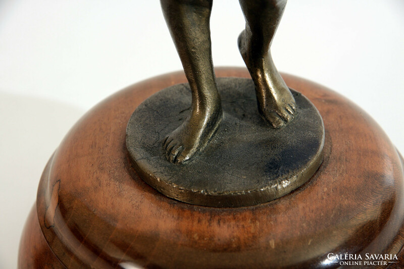 36cm copper bronze female nude statue figure on a wooden pedestal