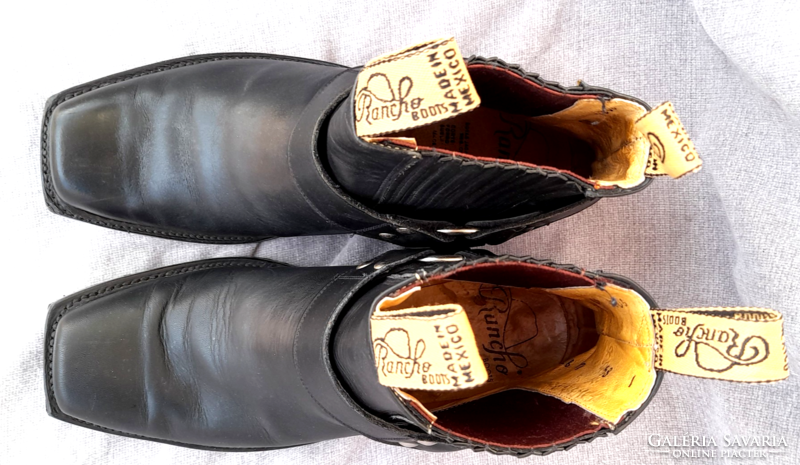 Fekete bőr motoros boka csizma - Rancho Boots -