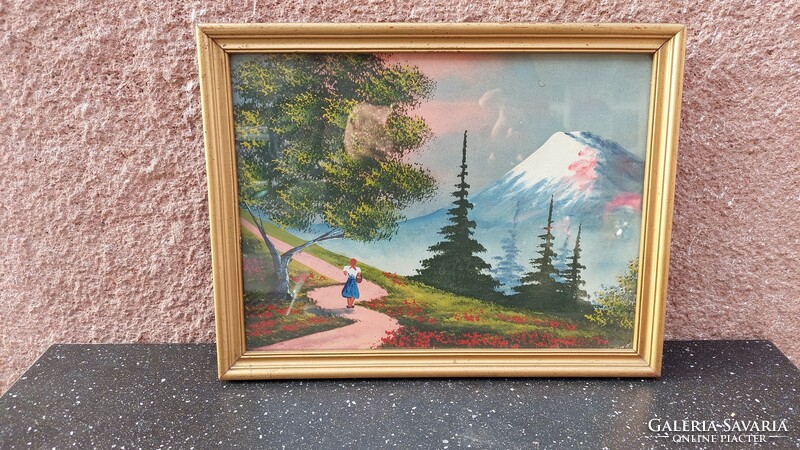 Mountain landscape painting, paper-tempera
