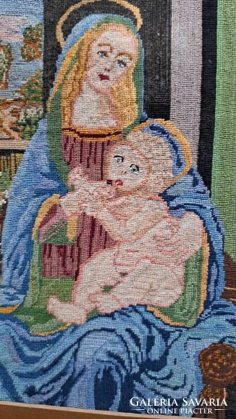 Antique needle tapestry: madonna