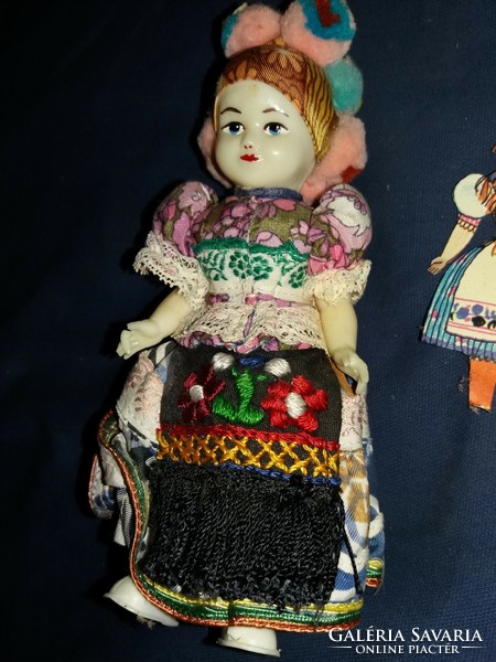 Antique celluloid Hungarian Matyó doll very nice condition + in old paper 20 cm according to pictures