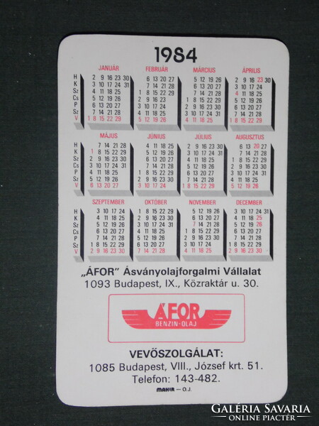 Kártyanaptár, ÁFOR benzinkút motor olaj, autósbolt ,erotikus női modell,1984 ,  (1)