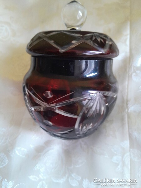 Crystal burgundy sugar bowl 14 cm