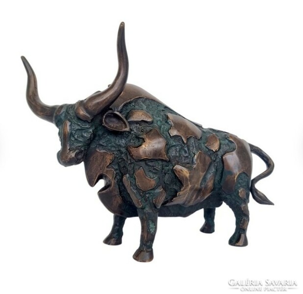 A beautiful, monumental bronze work of an elaborately beautiful bull