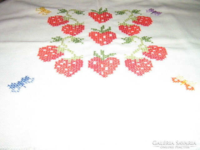 Strawberry decorative pillow base with beautiful cross-stitch embroidery is new