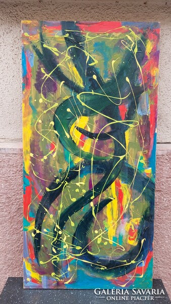 Modern abstract painting, oil on wood 100x50 cm