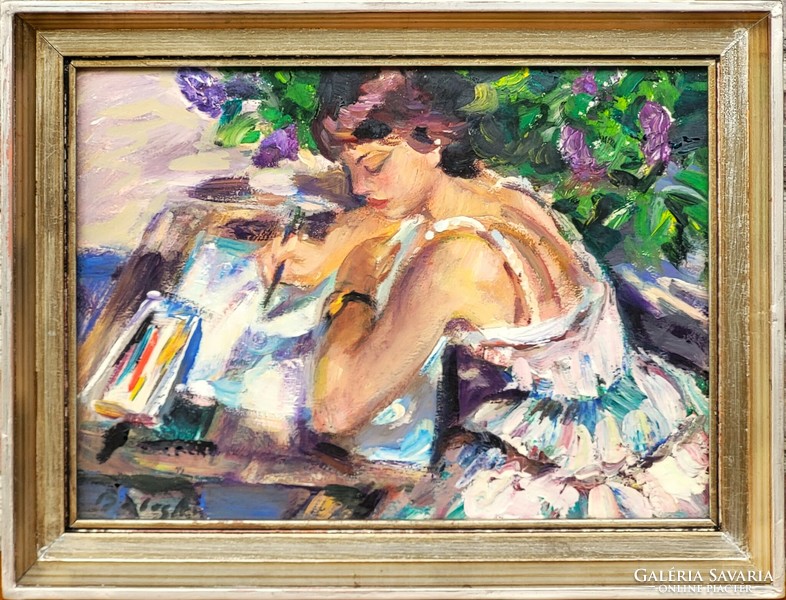 András Balogh (1919 - 1992) student girl c. Gallery painting with original guarantee!