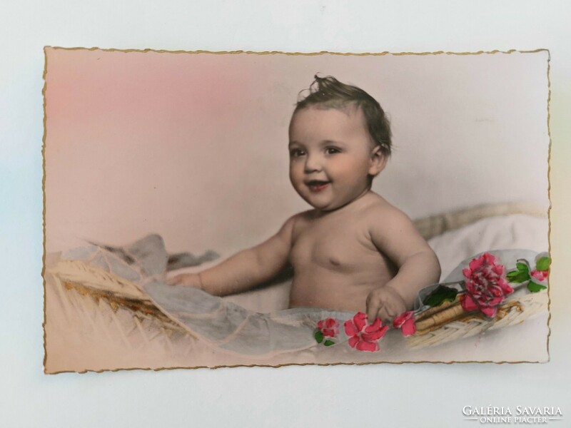 Régi képeslap fotó levelezőlap baba