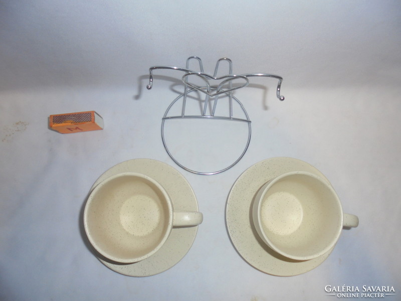 Vintage tea set for two on a metal holder