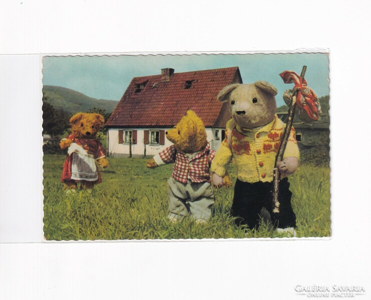 K:015 teddy bear family postcard postmarked