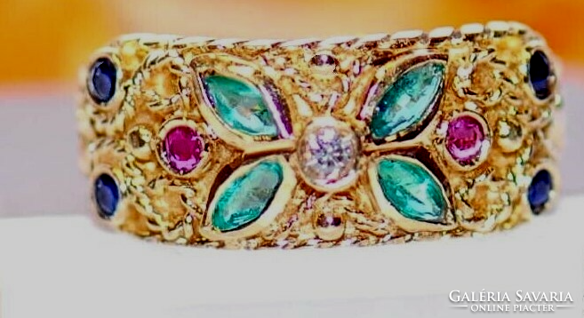 Byzantine handmade gold ring with precious stones. With certificate