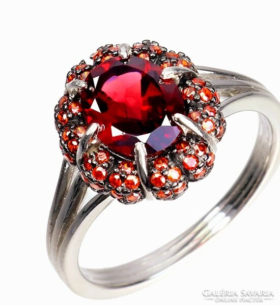 925 sterling silver ring with Mozambique garnet gemstone and aquamarine